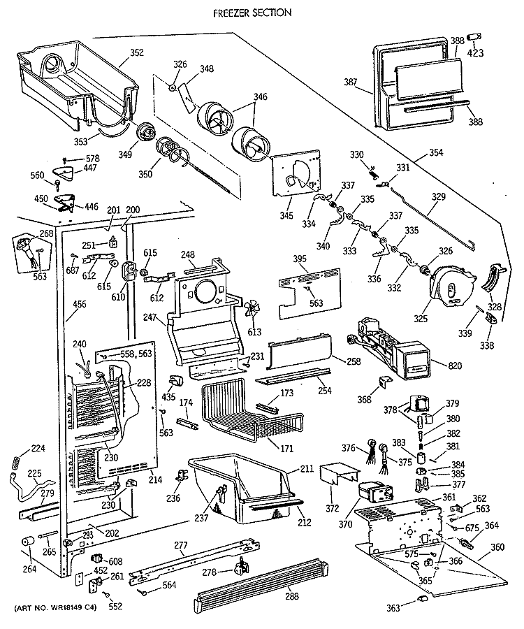 FREEZER SECTION Diagram and Parts List for TFK27PFXABB  General Electric Refrigerator