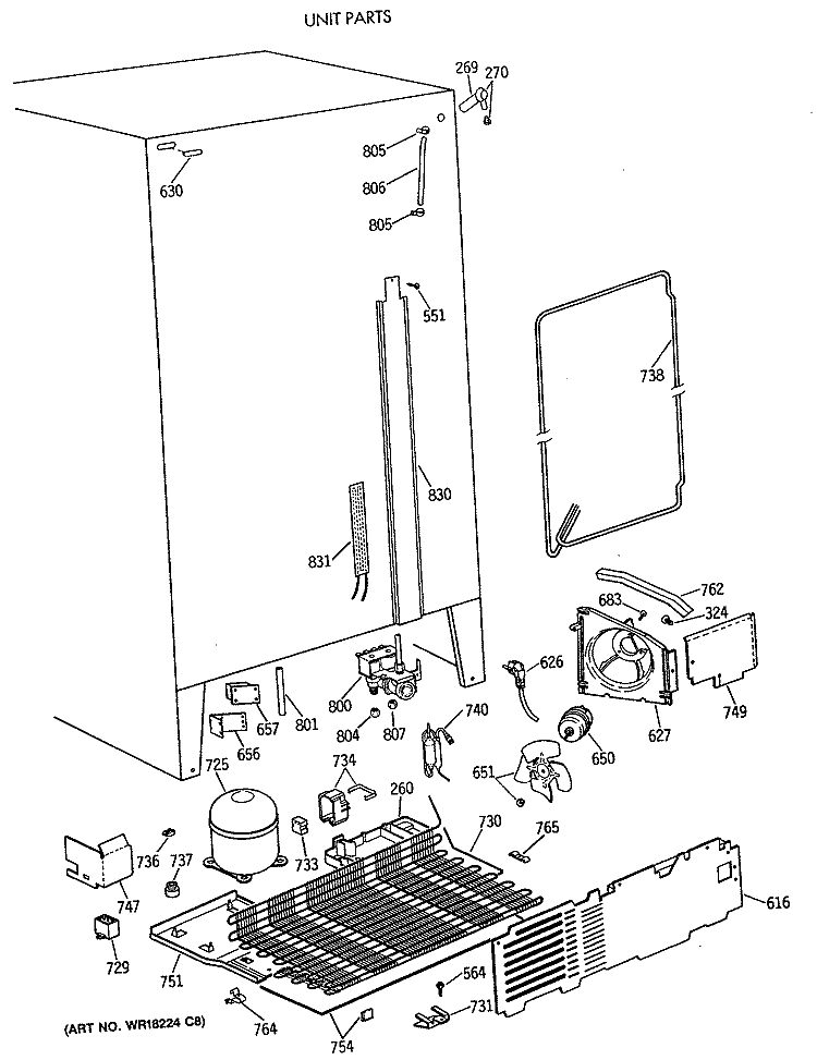 UNIT PARTS Diagram and Parts List for TFK27PFXABB  General Electric Refrigerator