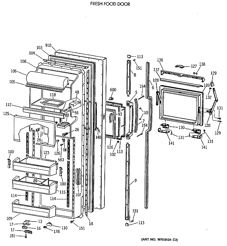 FRESH FOOD DOOR Diagram and Parts List for TFK27ZFXAAA  General Electric Refrigerator