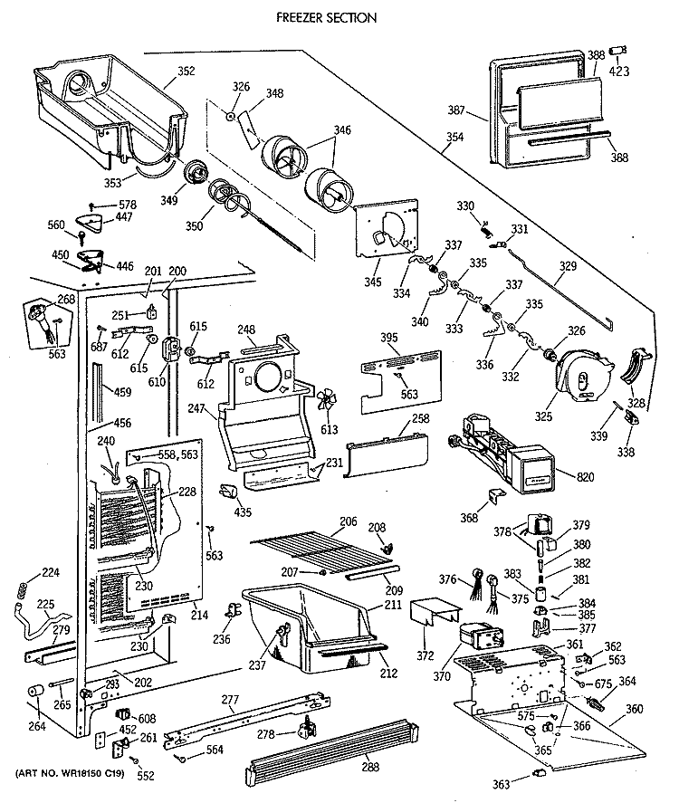 FREEZER SECTION Diagram and Parts List for TFT20JRXAWW  General Electric Refrigerator