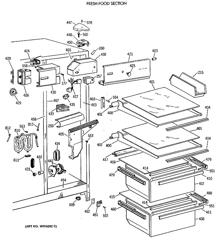 FRESH FOOD SECTION Diagram and Parts List for TFT20JRXAWW  General Electric Refrigerator