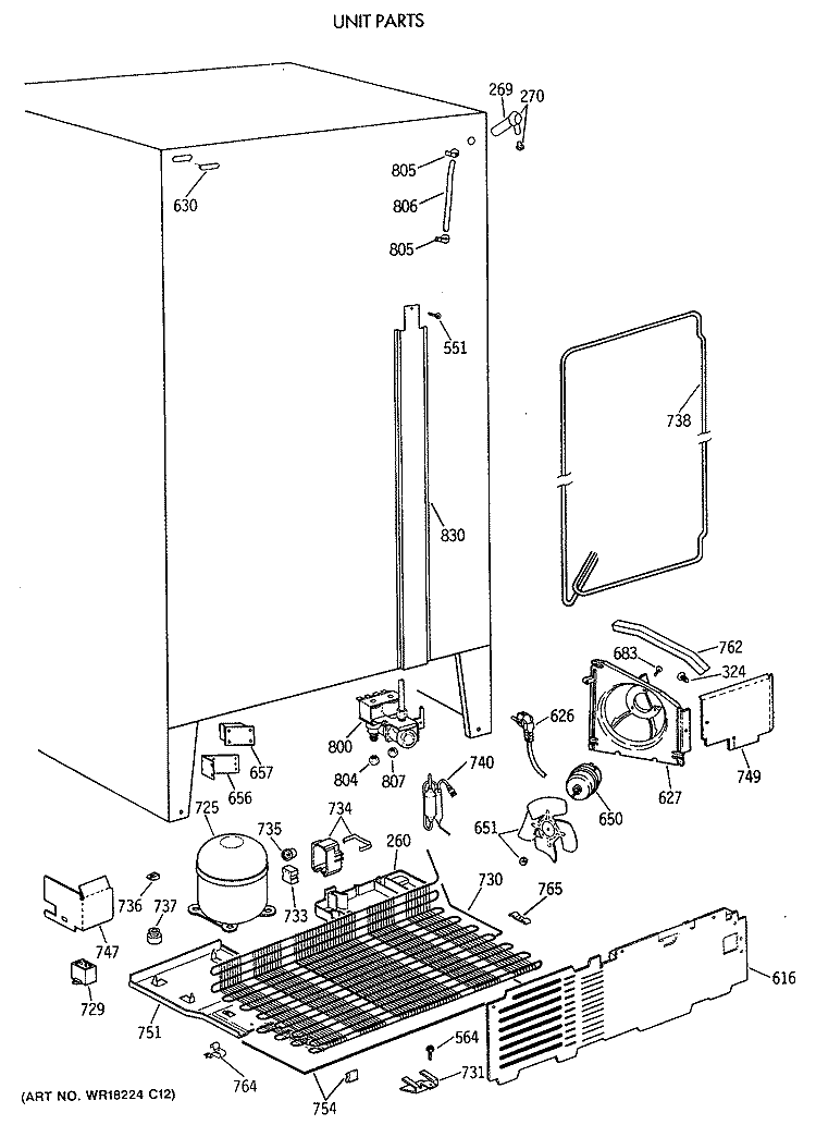 UNIT PARTS Diagram and Parts List for TFT20JRXAWW  General Electric Refrigerator