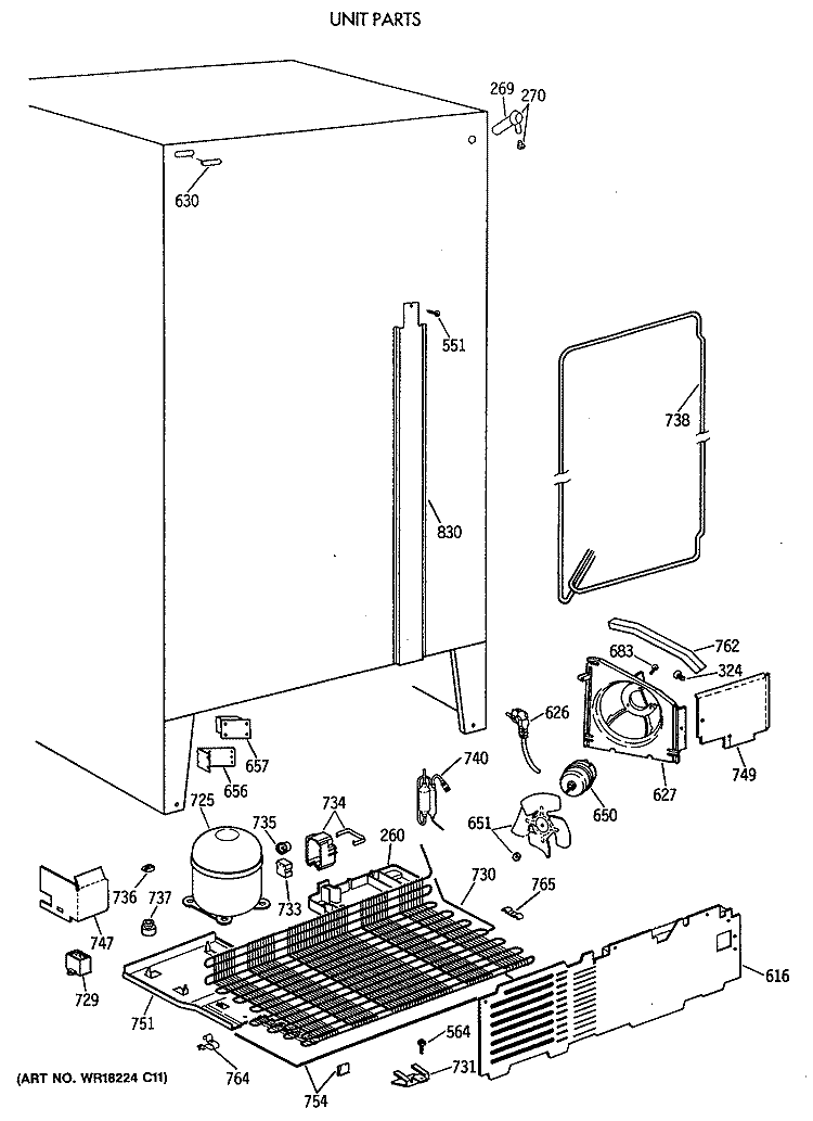 UNIT PARTS Diagram and Parts List for TFT20SAXAAA  General Electric Refrigerator