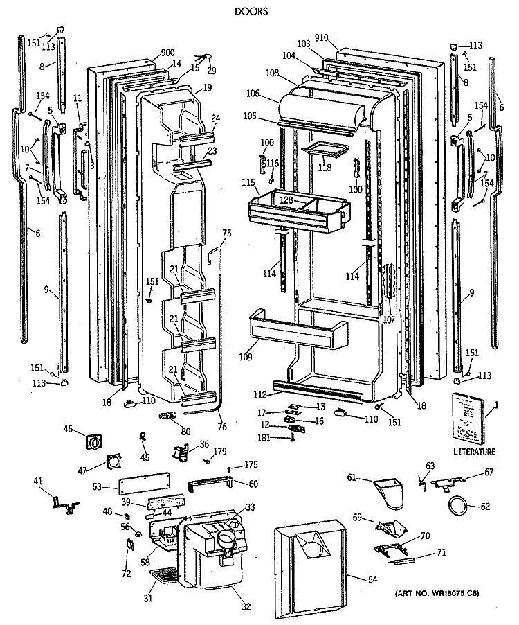 DOORS Diagram and Parts List for TFT22JWXAAA  General Electric Refrigerator