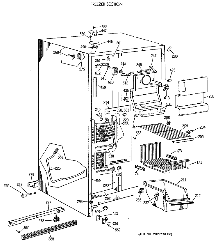 FREEZER SECTION Diagram and Parts List for TFT24PAXAAA  General Electric Refrigerator