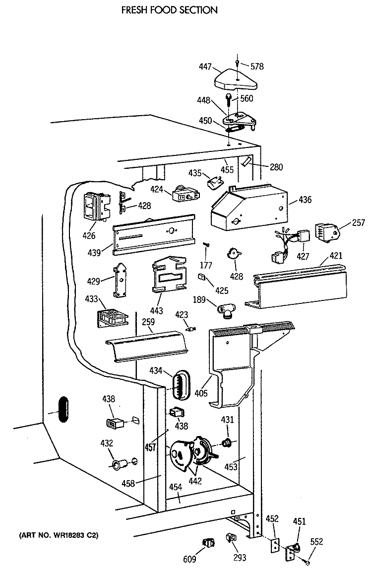 FRESH FOOD SECTION Diagram and Parts List for TFT24PAXAAA  General Electric Refrigerator