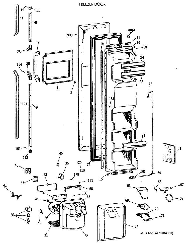 FREEZER DOOR Diagram and Parts List for TFT22PRXAAA  General Electric Refrigerator