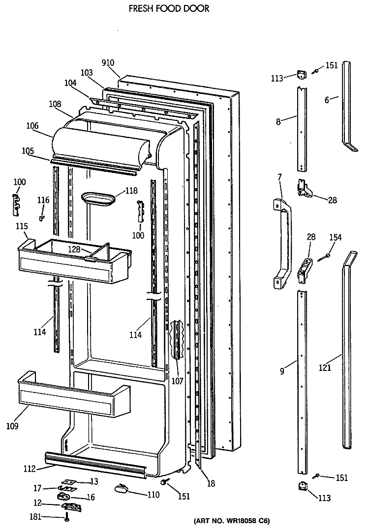 FRESH FOOD DOOR Diagram and Parts List for TFT22PRXAAA  General Electric Refrigerator