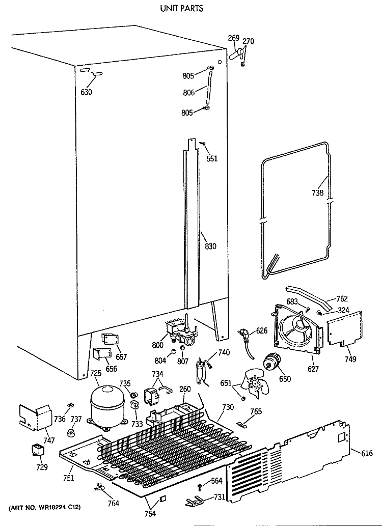 UNIT PARTS Diagram and Parts List for TFT24JWXAWW  General Electric Refrigerator