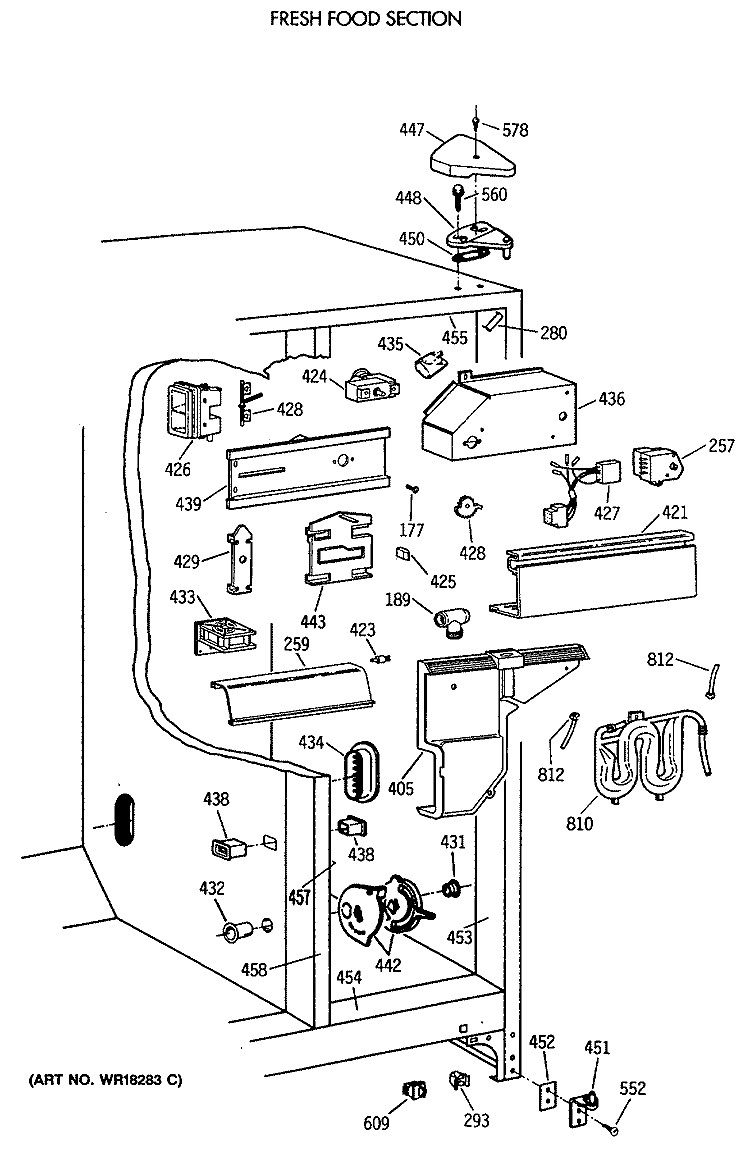 FRESH FOOD SECTION Diagram and Parts List for TFT24PRXAAA  General Electric Refrigerator