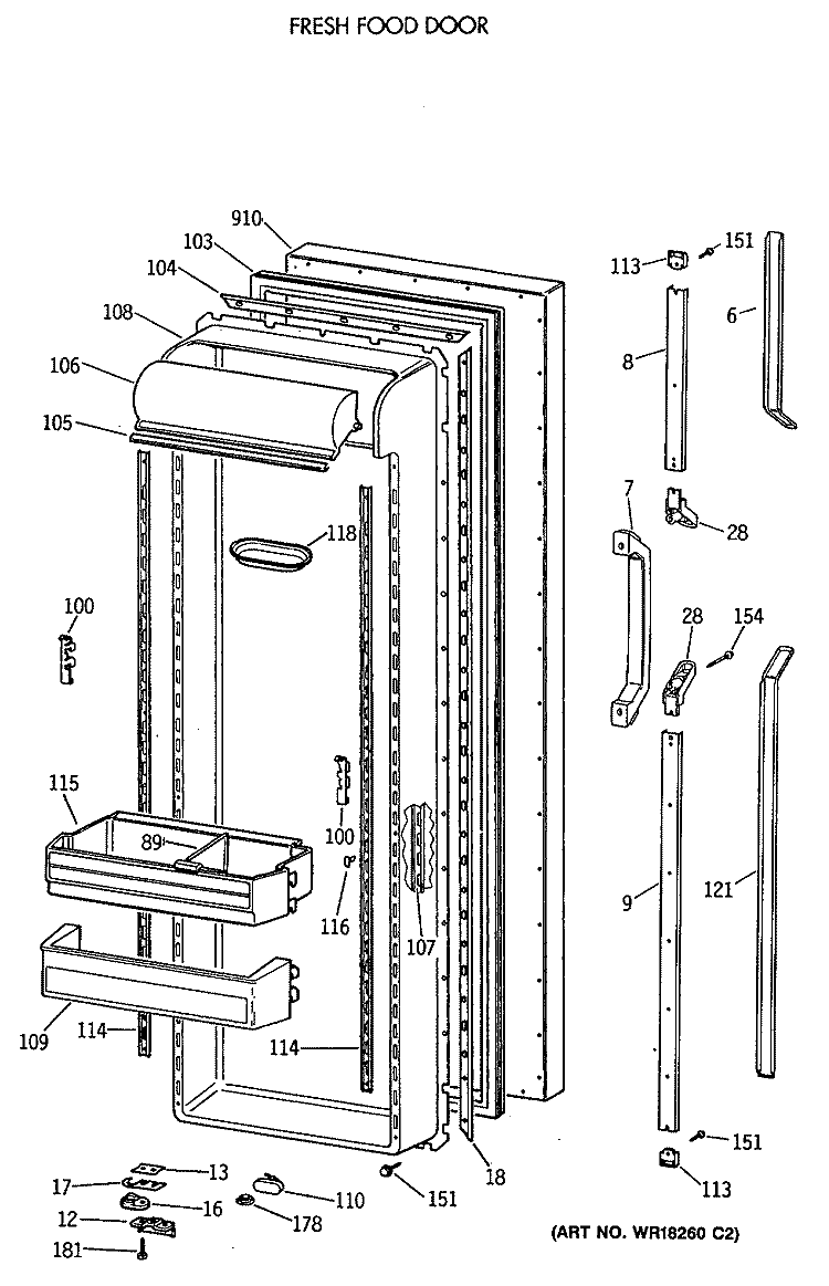 FRESH FOOD DOOR Diagram and Parts List for TFT27PRXAAA  General Electric Refrigerator