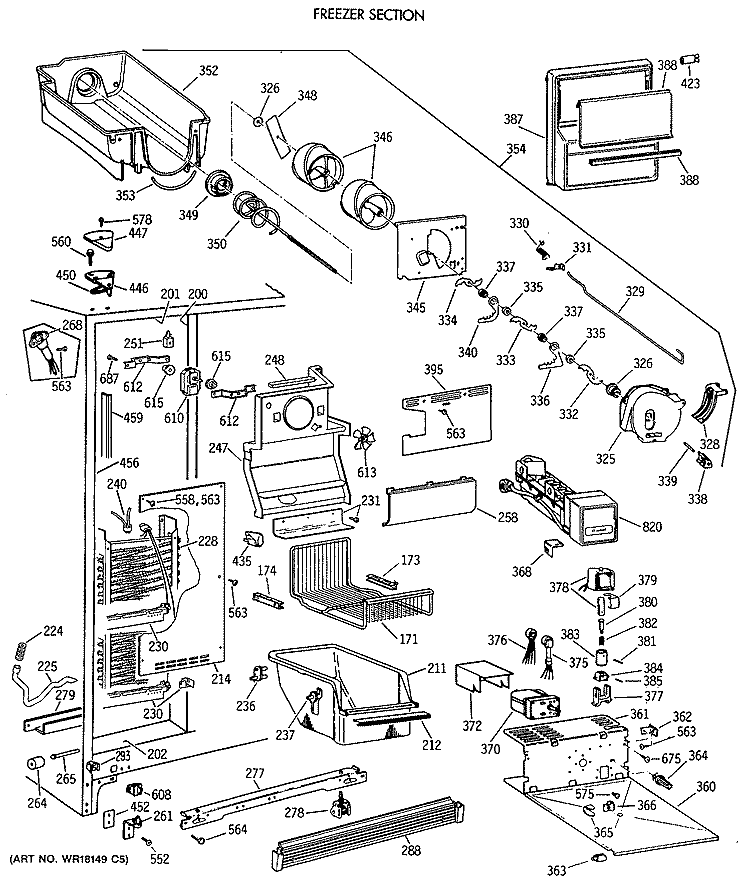 FREEZER SECTION Diagram and Parts List for TFT27PRXAAA  General Electric Refrigerator
