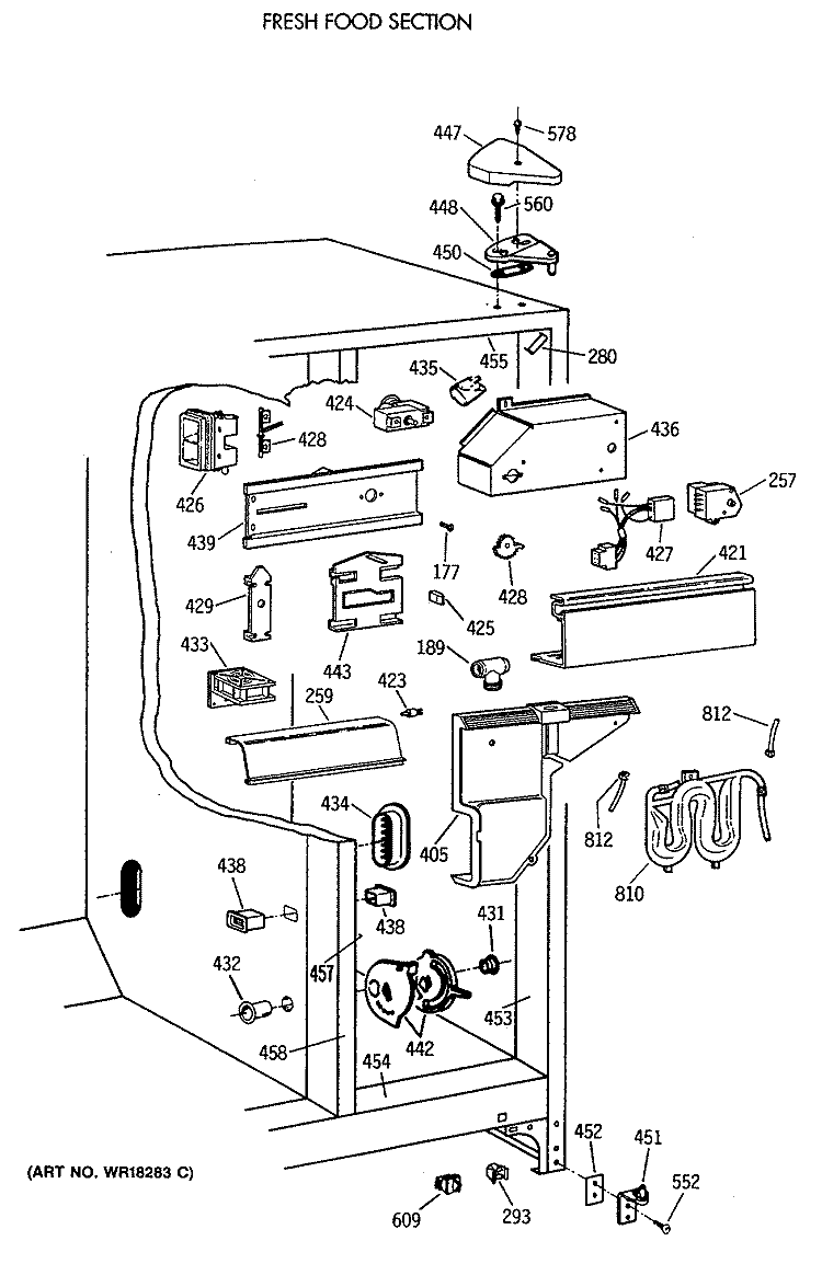 FRESH FOOD SECTION Diagram and Parts List for TFT27PRXAAA  General Electric Refrigerator