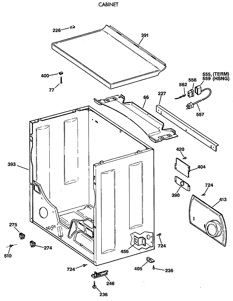 CABINET Diagram and Parts List for DBLR333GT0WW  General Electric Dryer