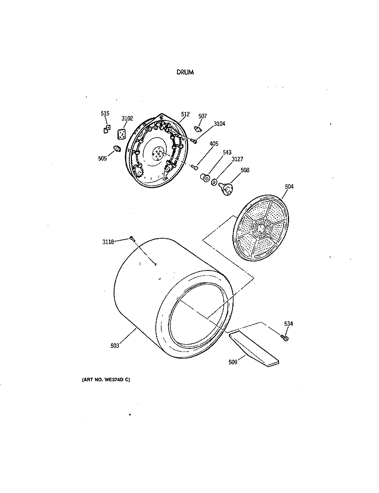 DRUM Diagram and Parts List for DDE8505SBMAA  General Electric Dryer