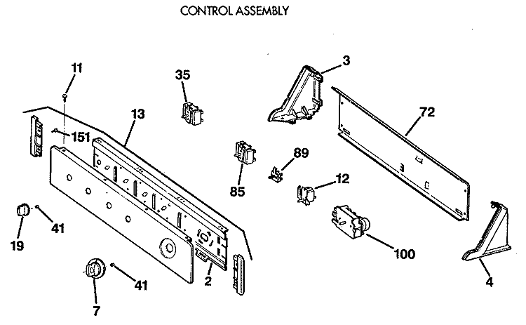 CONTROL ASSEMBLY Diagram and Parts List for DWLR473GT0WB  General Electric Dryer