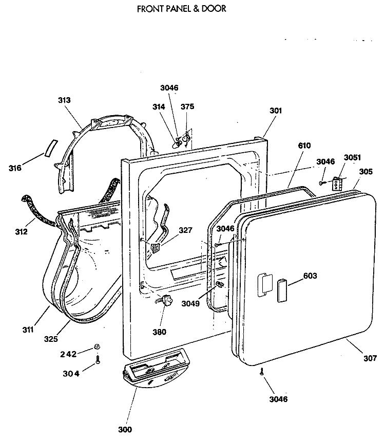 FRONT PANEL & DOOR Diagram and Parts List for DDG8280SBMAA  General Electric Dryer