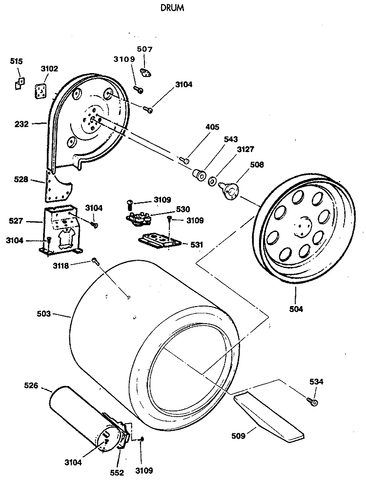 DRUM Diagram and Parts List for DDG8280SBMAA  General Electric Dryer