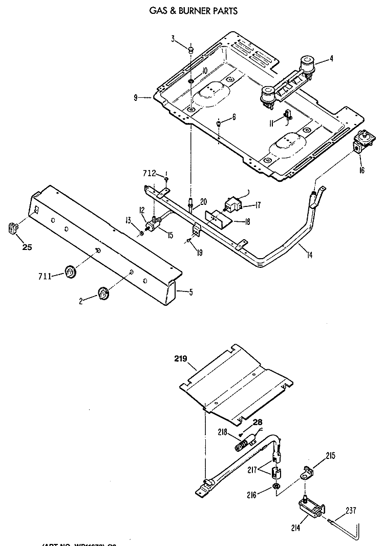GAS & BURNER PARTS Diagram and Parts List for JGBS07EV2WW  General Electric Range