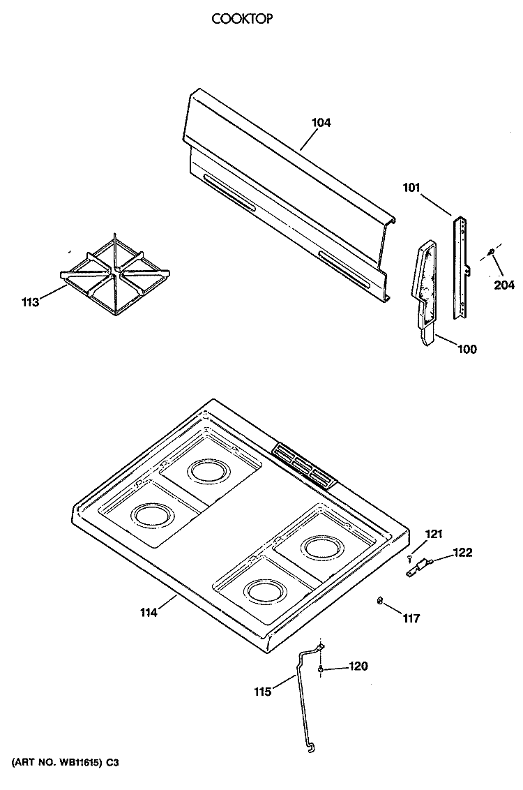 COOKTOP Diagram and Parts List for JGBS07EV2WW  General Electric Range