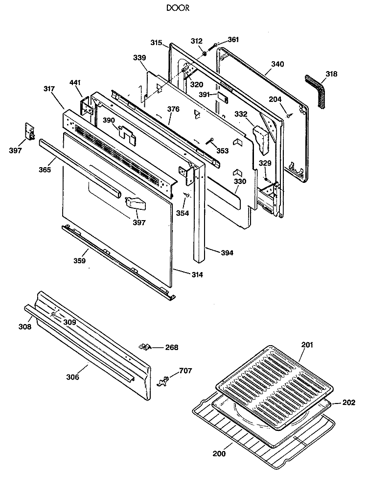 DOOR Diagram and Parts List for JGBP27GEV2AD  General Electric Range
