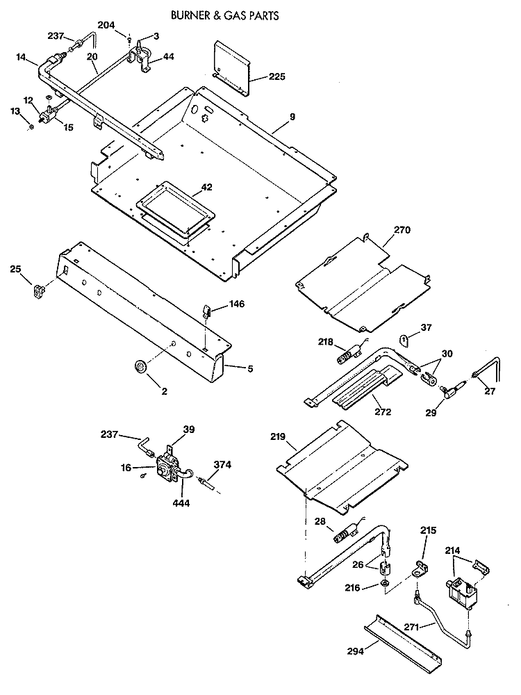 BURNER & GAS PARTS Diagram and Parts List for JGBP27GEV2AD  General Electric Range