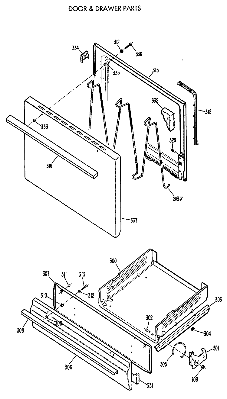 DOOR & DRAWER PARTS Diagram and Parts List for JGBS21EV3WH  General Electric Range