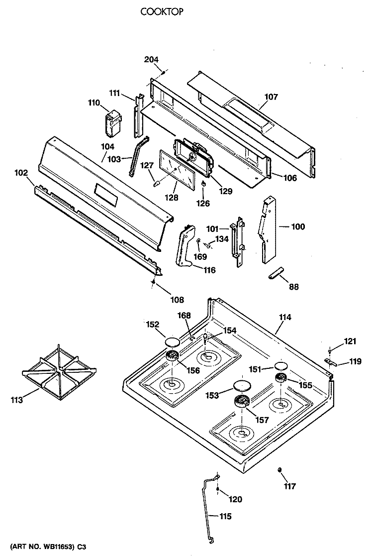 COOKTOP Diagram and Parts List for JGBS22GEV3AD  General Electric Range