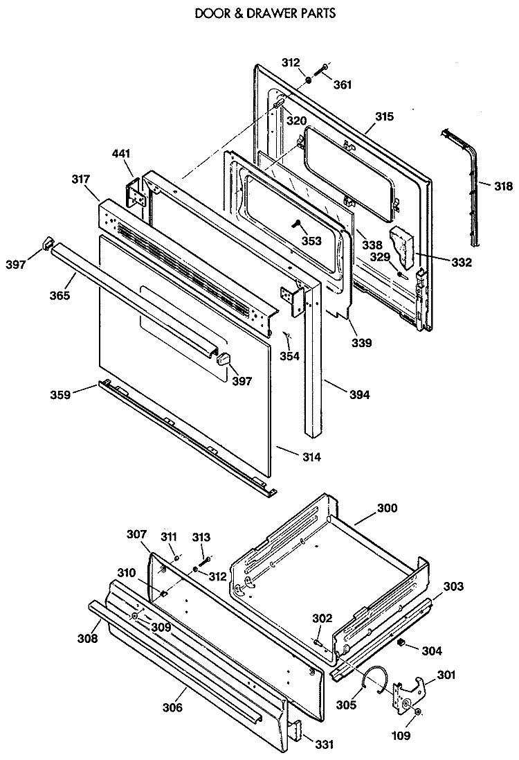 DOOR & DRAWER PARTS Diagram and Parts List for JGBC20GEV3AD  General Electric Range