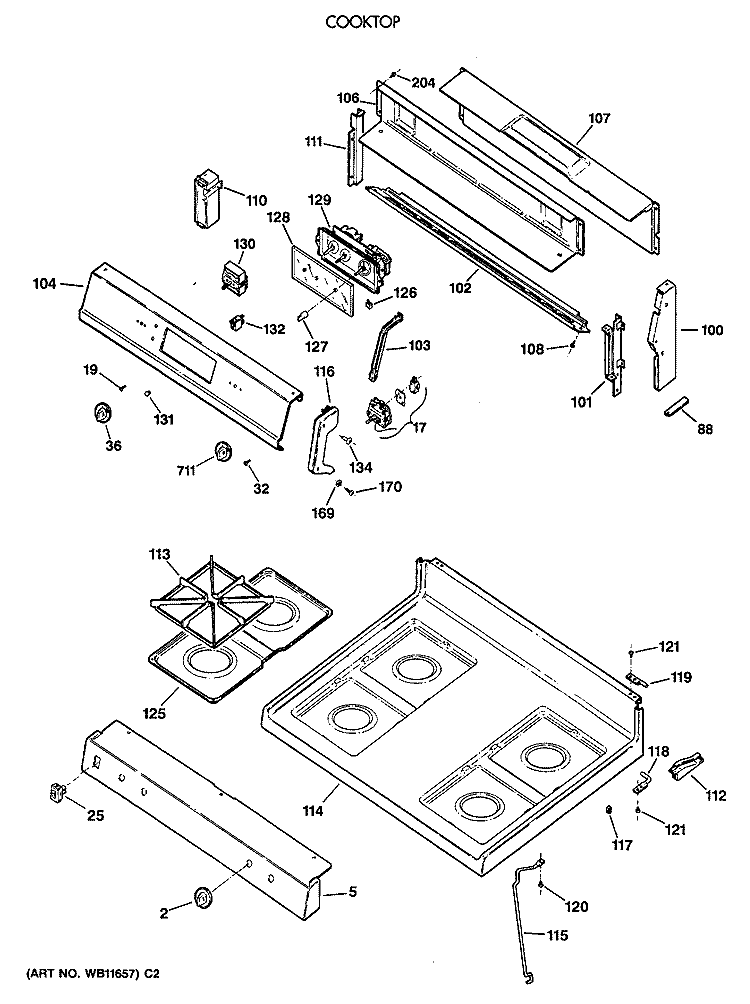 COOKTOP Diagram and Parts List for JGBP24GEV3WH  General Electric Range