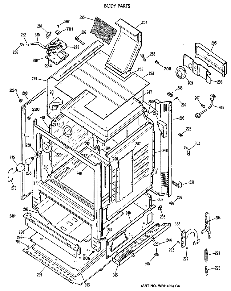 BODY PARTS Diagram and Parts List for JGBP24GEV3WH  General Electric Range