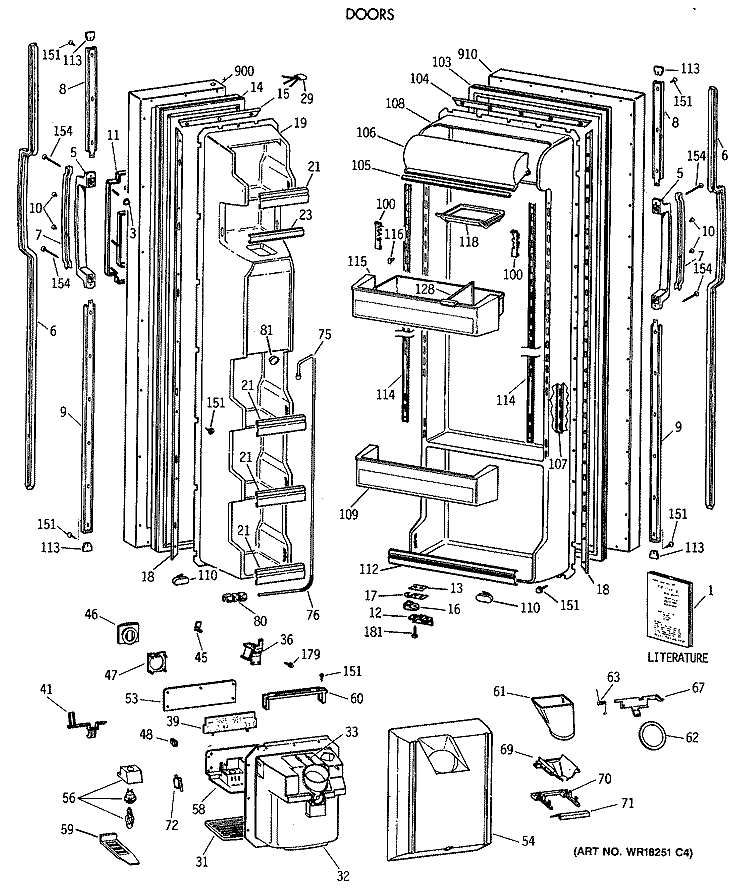 DOORS Diagram and Parts List for TFZ24JRXAWW  General Electric Refrigerator