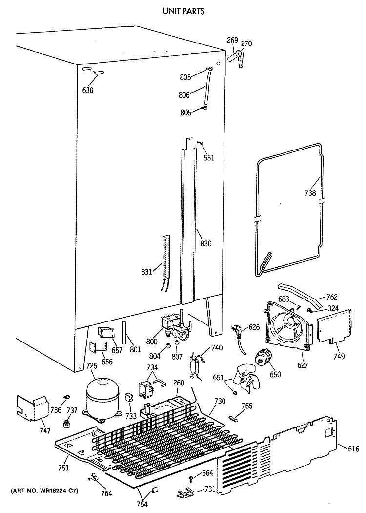UNIT PARTS Diagram and Parts List for TFZ24JRXAWW  General Electric Refrigerator