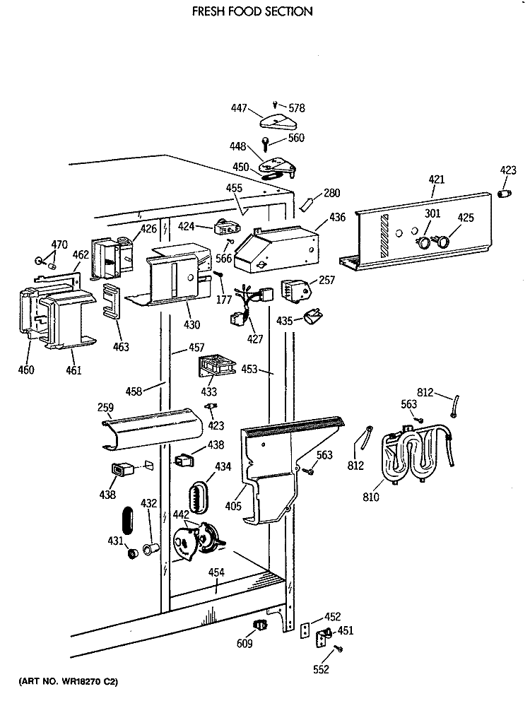 FRESH FOOD SECTION Diagram and Parts List for TFZ24PEXAWH  General Electric Refrigerator