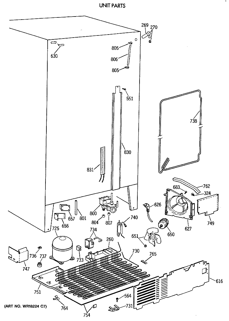 UNIT PARTS Diagram and Parts List for TFZ24PEXAWH  General Electric Refrigerator