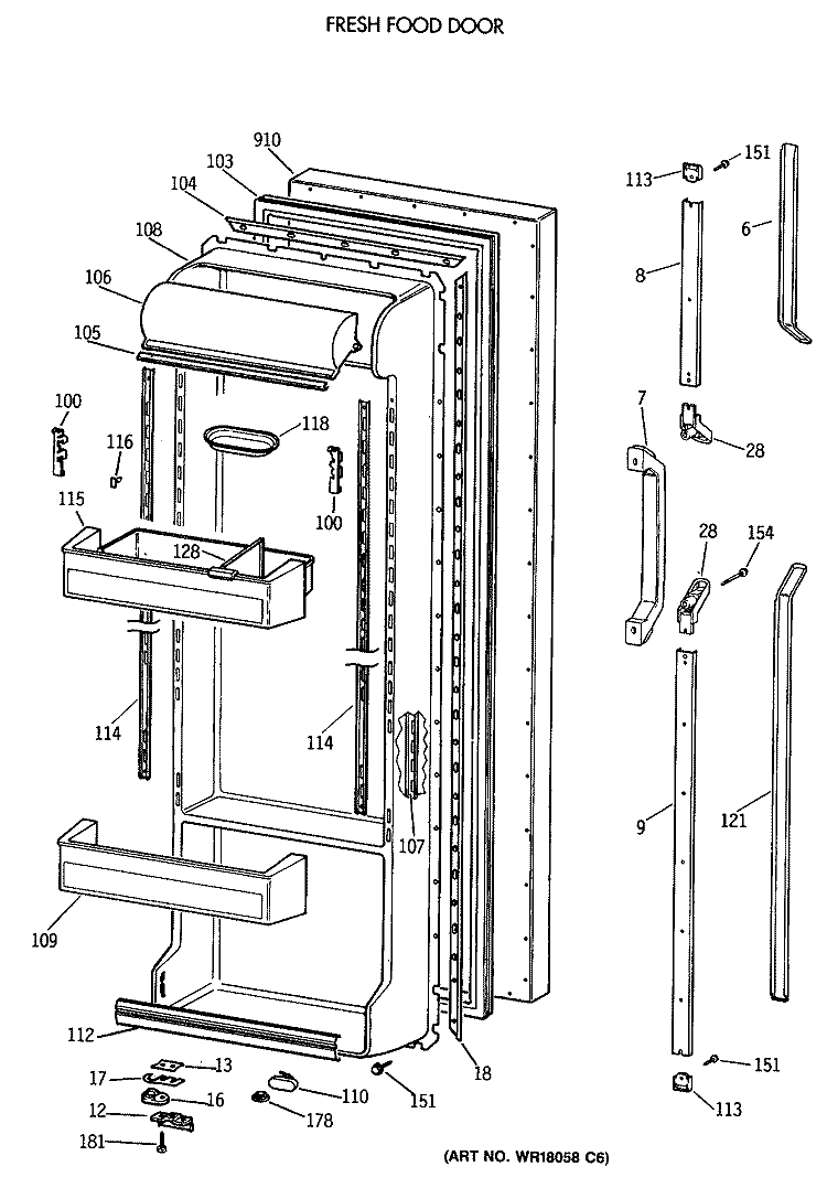 FRESH FOOD DOOR Diagram and Parts List for TFZ24PRXAWW  General Electric Refrigerator