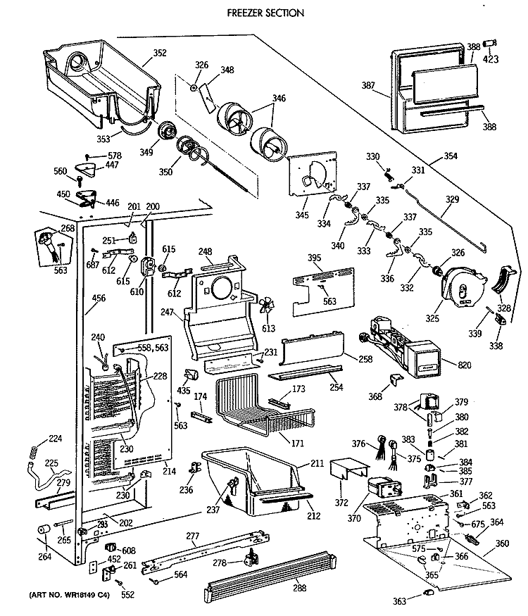 FREEZER SECTION Diagram and Parts List for TFZ24PRXAWW  General Electric Refrigerator