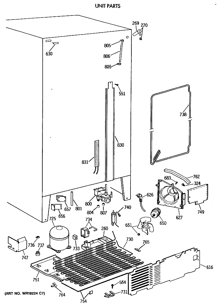 UNIT PARTS Diagram and Parts List for TFZ24PRXAWW  General Electric Refrigerator