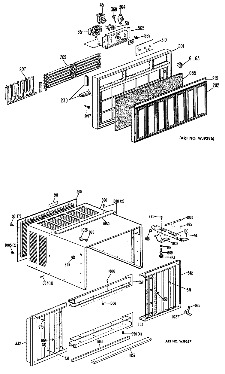 Section Diagram and Parts List for KQ810ATW1  Hotpoint Air Conditioner