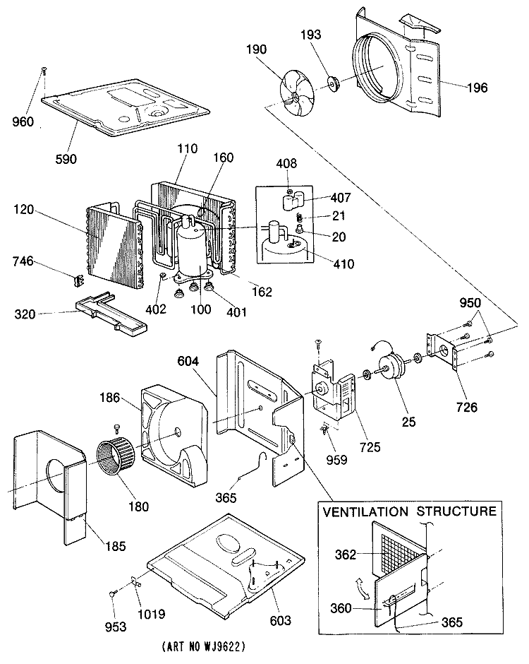 VENTILATION STRUCTURE Diagram and Parts List for KVM21DAM1  Hotpoint Air Conditioner