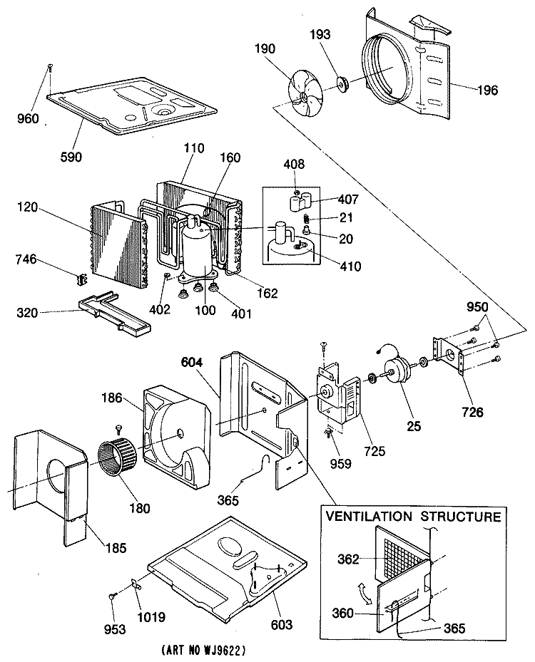 VENTILATION STRUCTURE Diagram and Parts List for KVM18DBM1  Hotpoint Air Conditioner