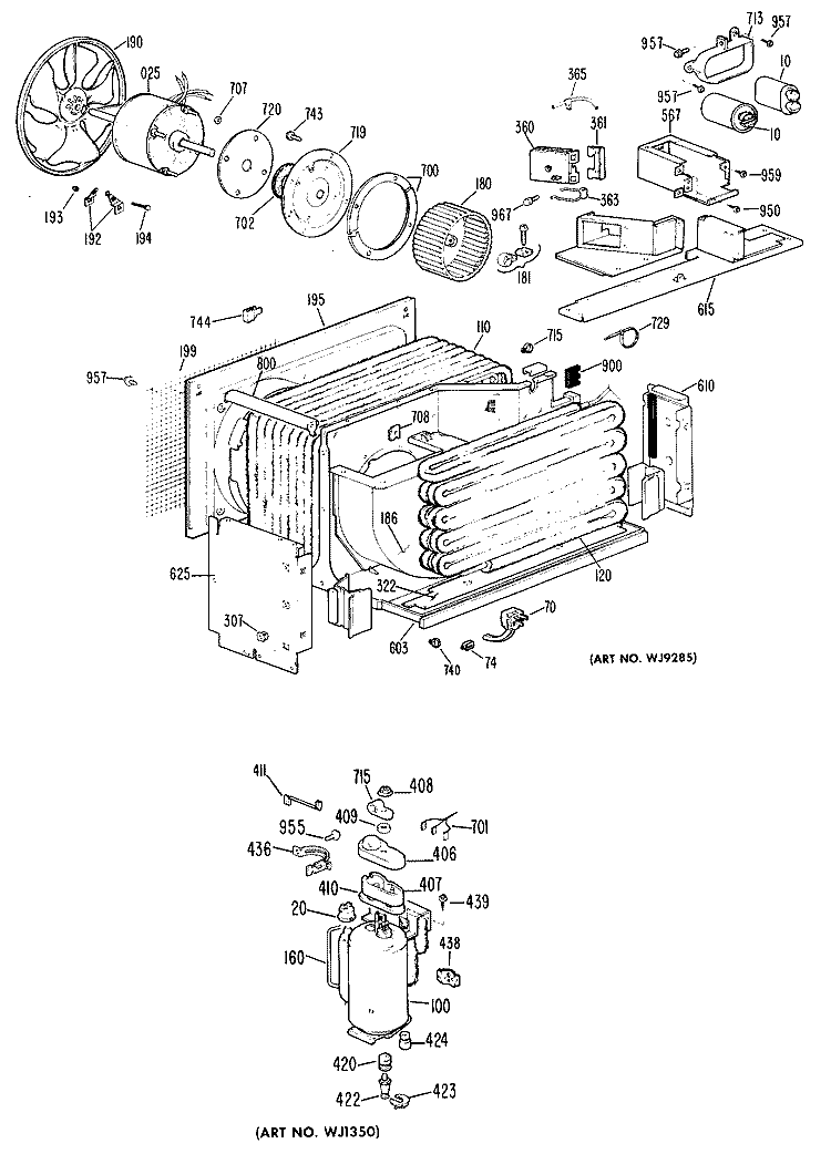 Section Diagram and Parts List for KQ810AVW1  Hotpoint Air Conditioner