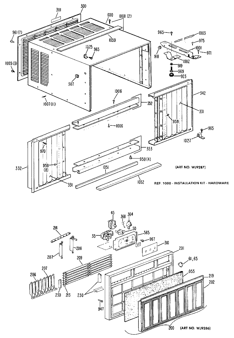 Section Diagram and Parts List for KQ810AVW1  Hotpoint Air Conditioner