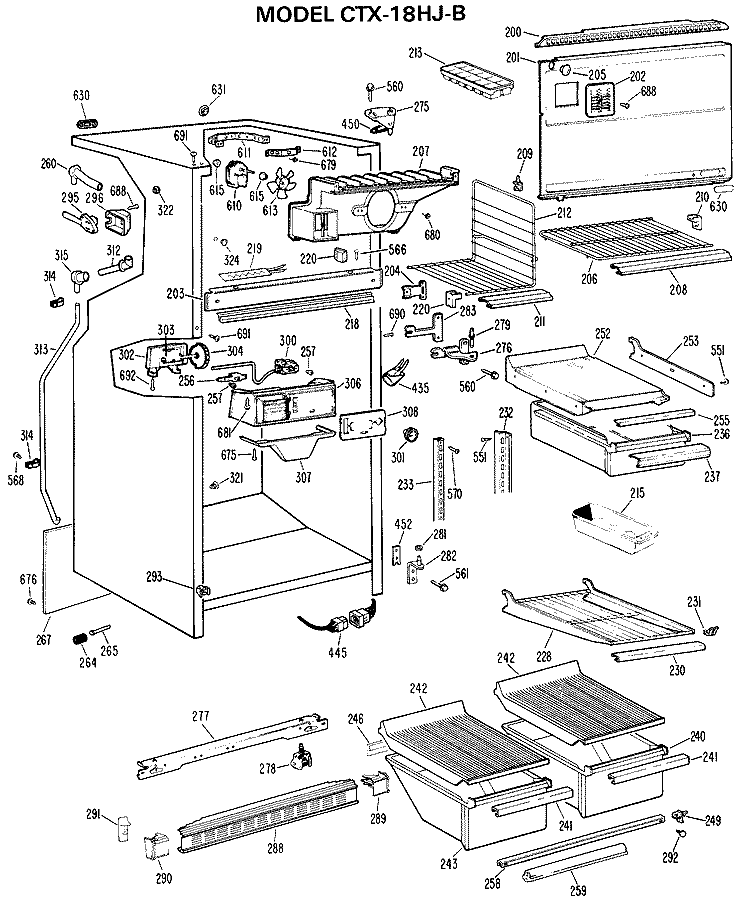 Section Diagram and Parts List for CTX18HJBR  Hotpoint Refrigerator