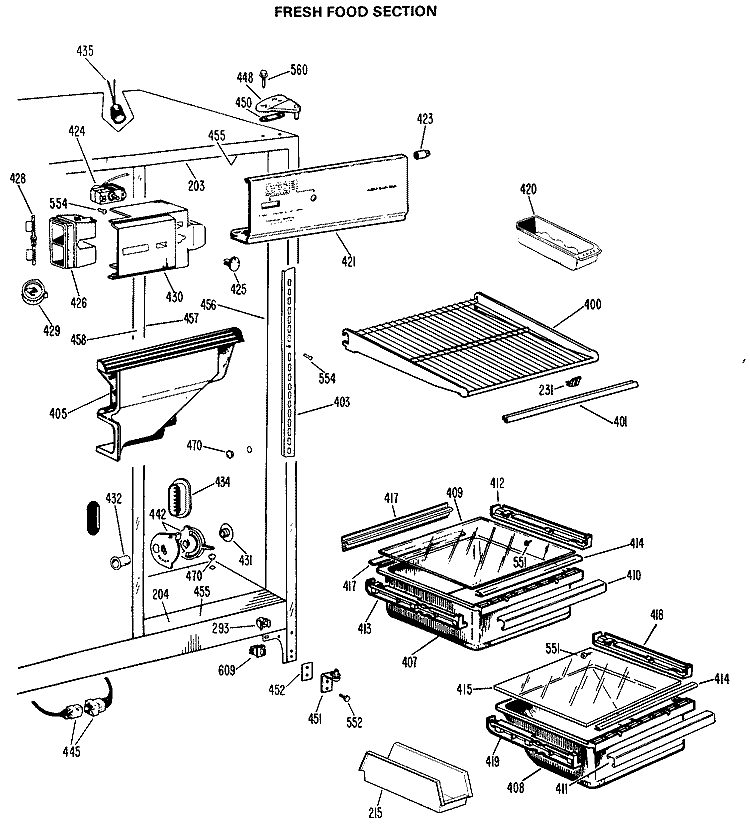 FRESH FOOD SECTION Diagram and Parts List for CSX20EJC  Hotpoint Refrigerator