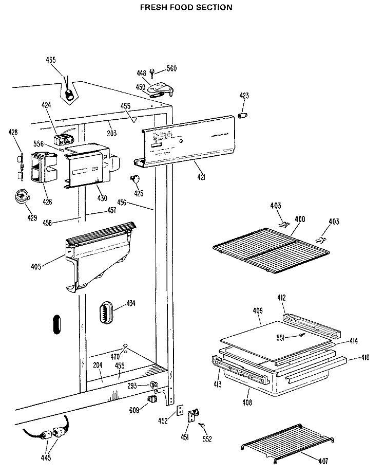 FRESH FOOD SECTION Diagram and Parts List for CSX20LJC  Hotpoint Refrigerator