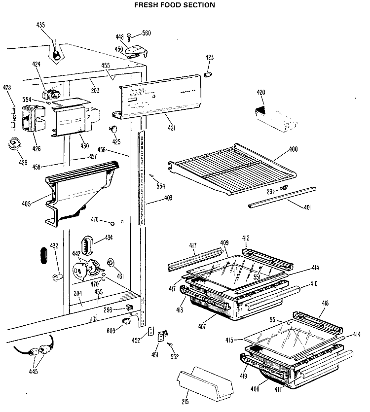 FRESH FOOD SECTION Diagram and Parts List for CSX20EJE  Hotpoint Refrigerator