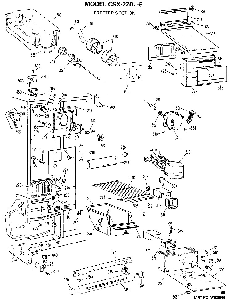 FREEZER SECTION Diagram and Parts List for CSX22DJE  Hotpoint Refrigerator