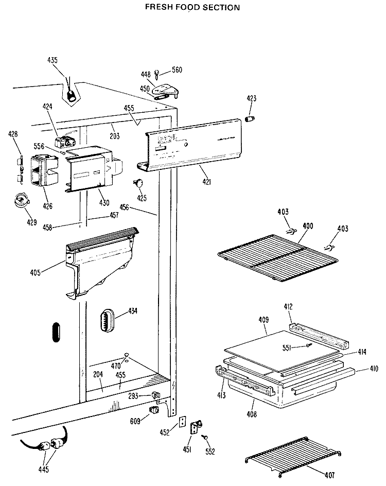 FRESH FOOD SECTION Diagram and Parts List for CSX20LJE  Hotpoint Refrigerator