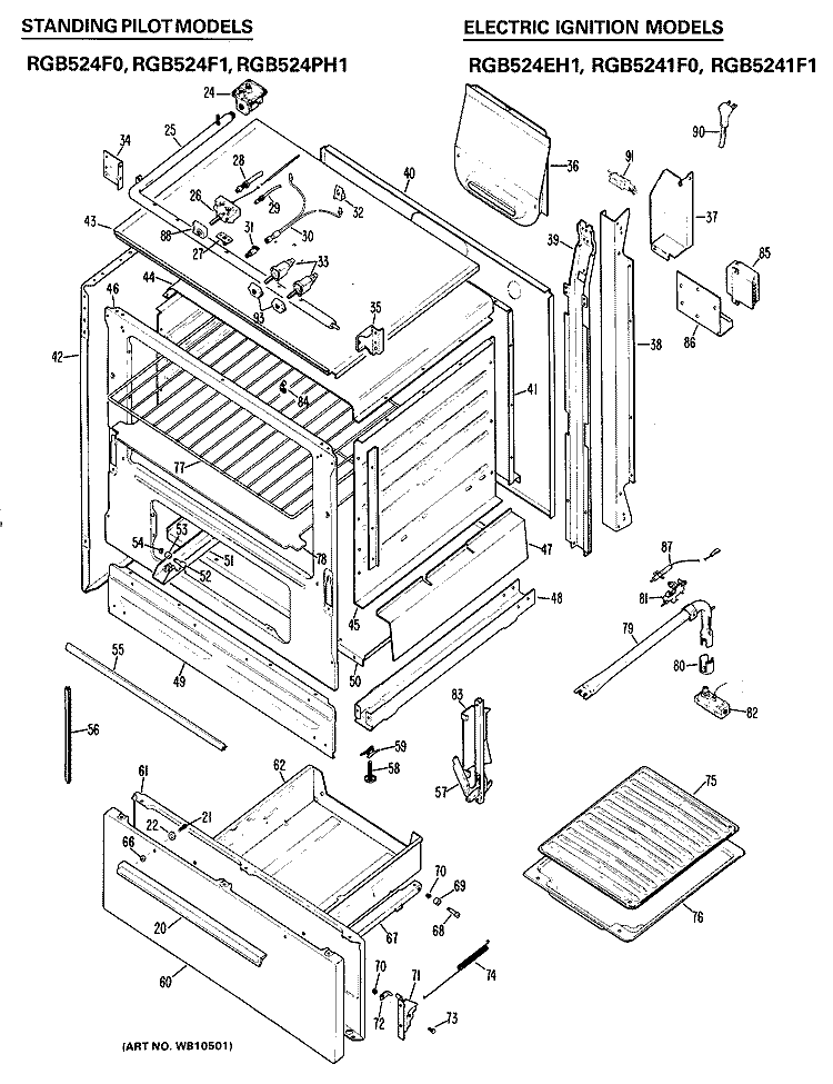 STANDING PILOT MODELS Diagram and Parts List for RGB524F0  Hotpoint Range